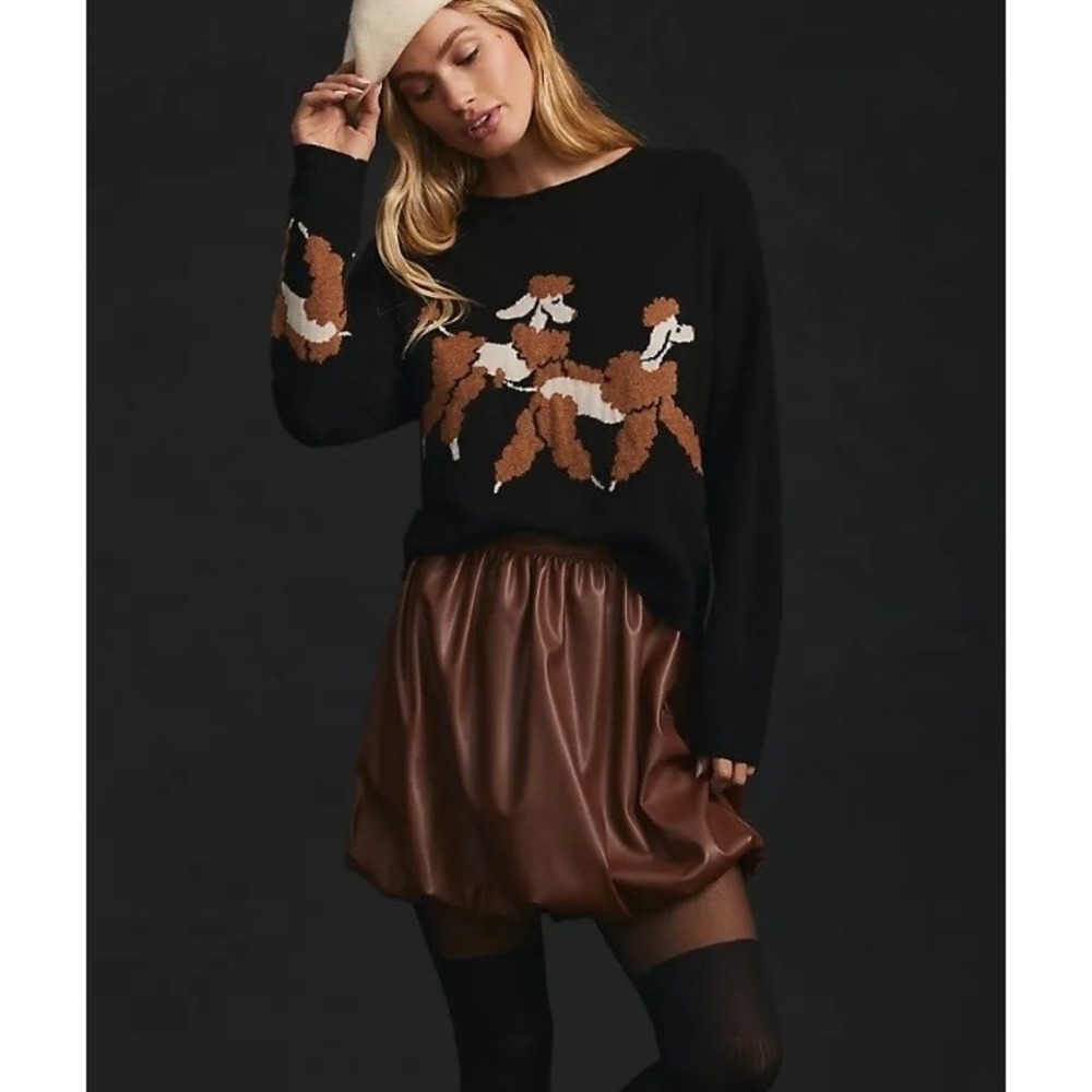 Maeve Anthropologie Black Poodle Cashmere Fuzzy Cropped Knit Crewneck Sweater S